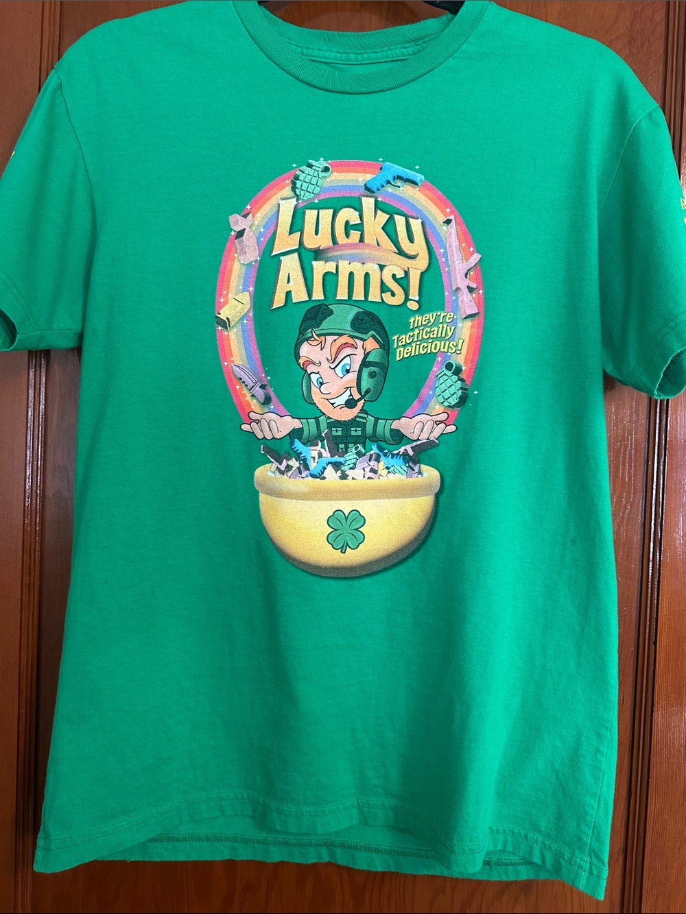 Grunt Style Men’s Small Green Lucky Arms Tactically Delicious Graphic Tee